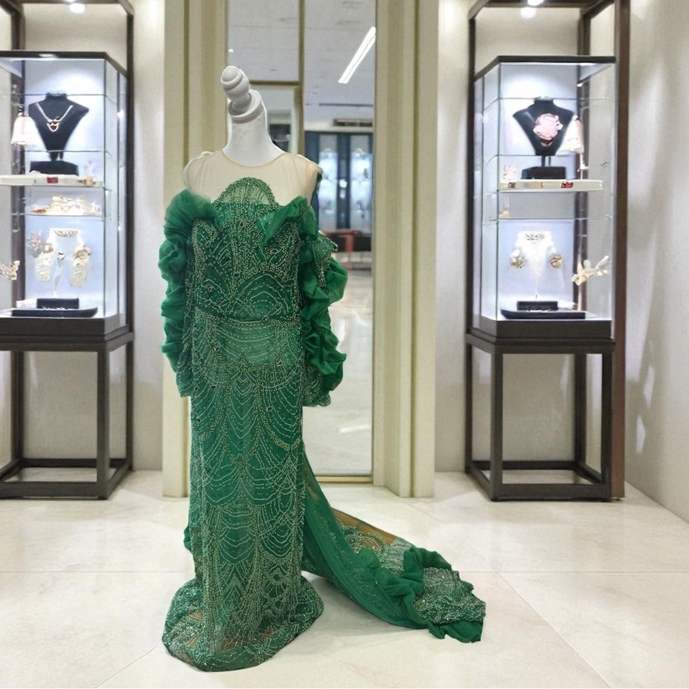 Elegant Green Beaded Gown
